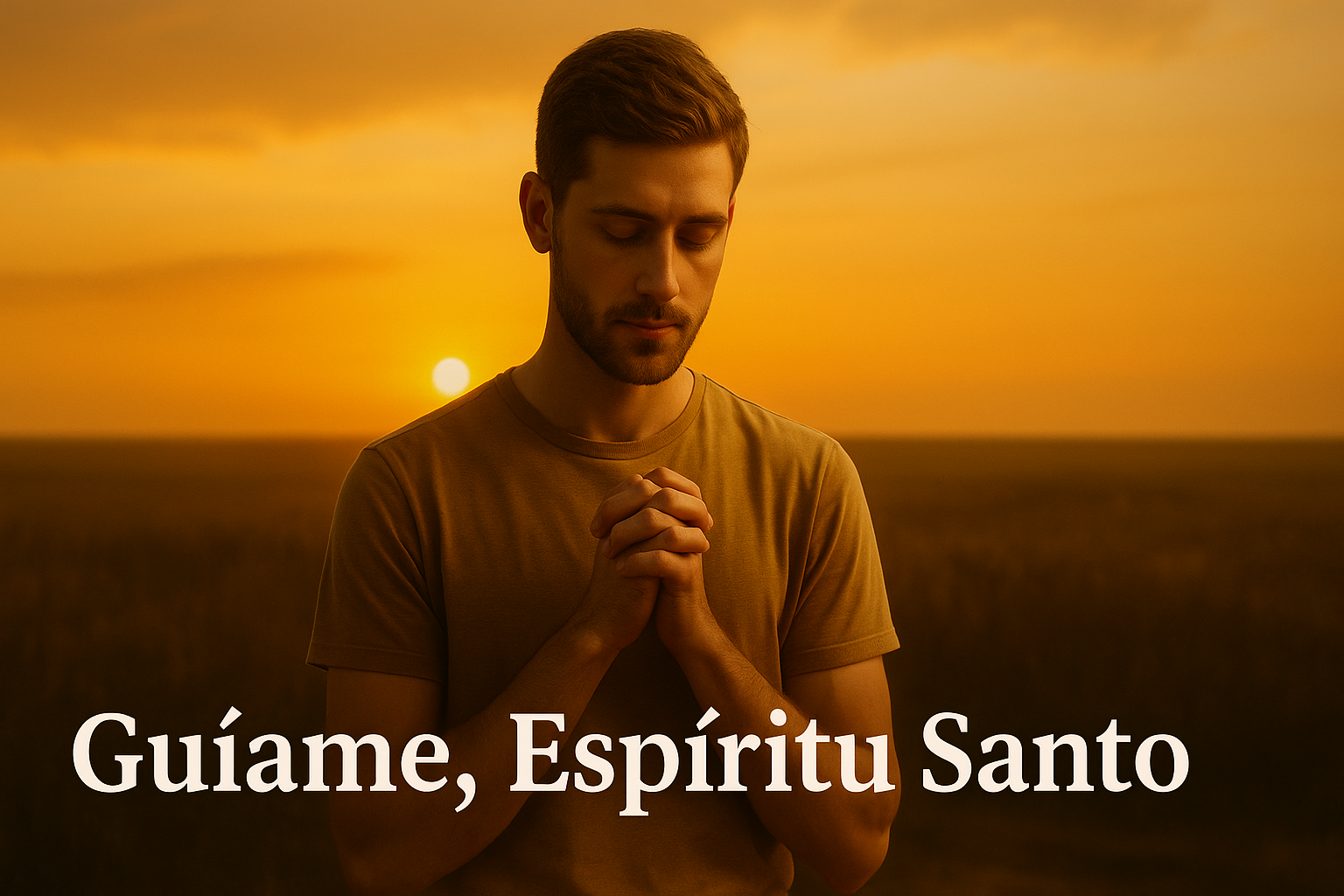 Hombre orando con devoción bajo la luz del Espíritu Santo